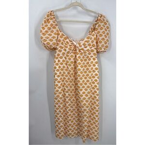 J.Crew factory 100% cotton sweetheart neckline fan, print puff sleeve Dress 14